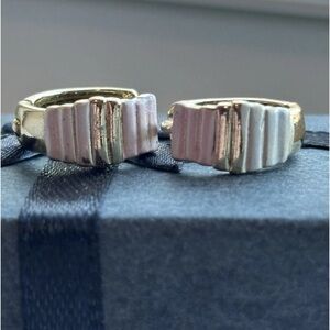 Gold Plated Pink Enamel Huggie Hoop Earrings Chunky Textured Mini Hoops Trendy